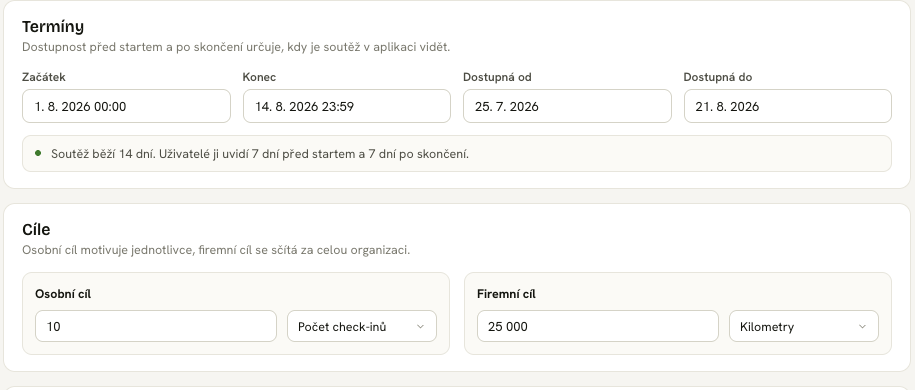 Nastavení soutěže v administraci FITcoin